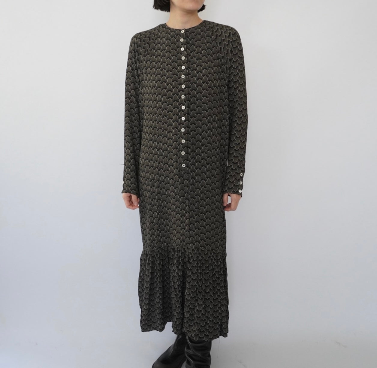 80s Design Rayon Pattern Dress Made in USA