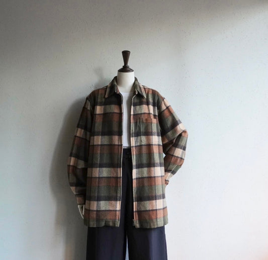 90s Zip Plaid Shirt, Jacket