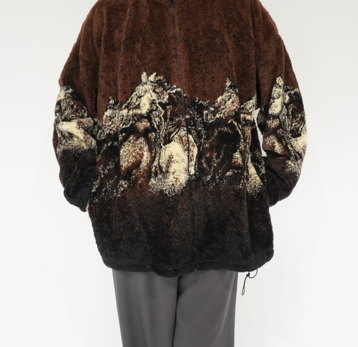 90s Horse Design Fleece Zip Top Made in USA