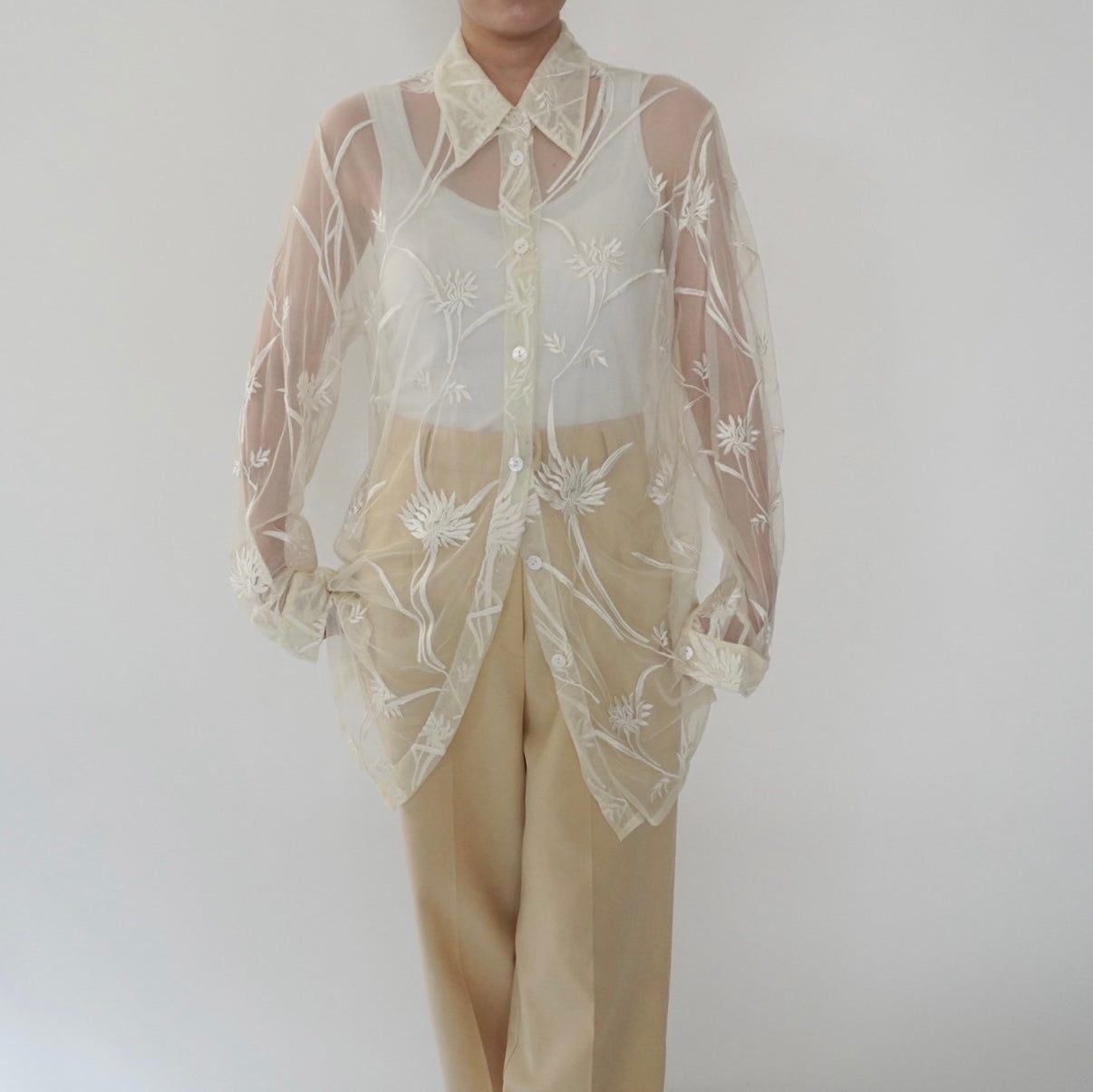 90s Embroidery Sheer Shirt