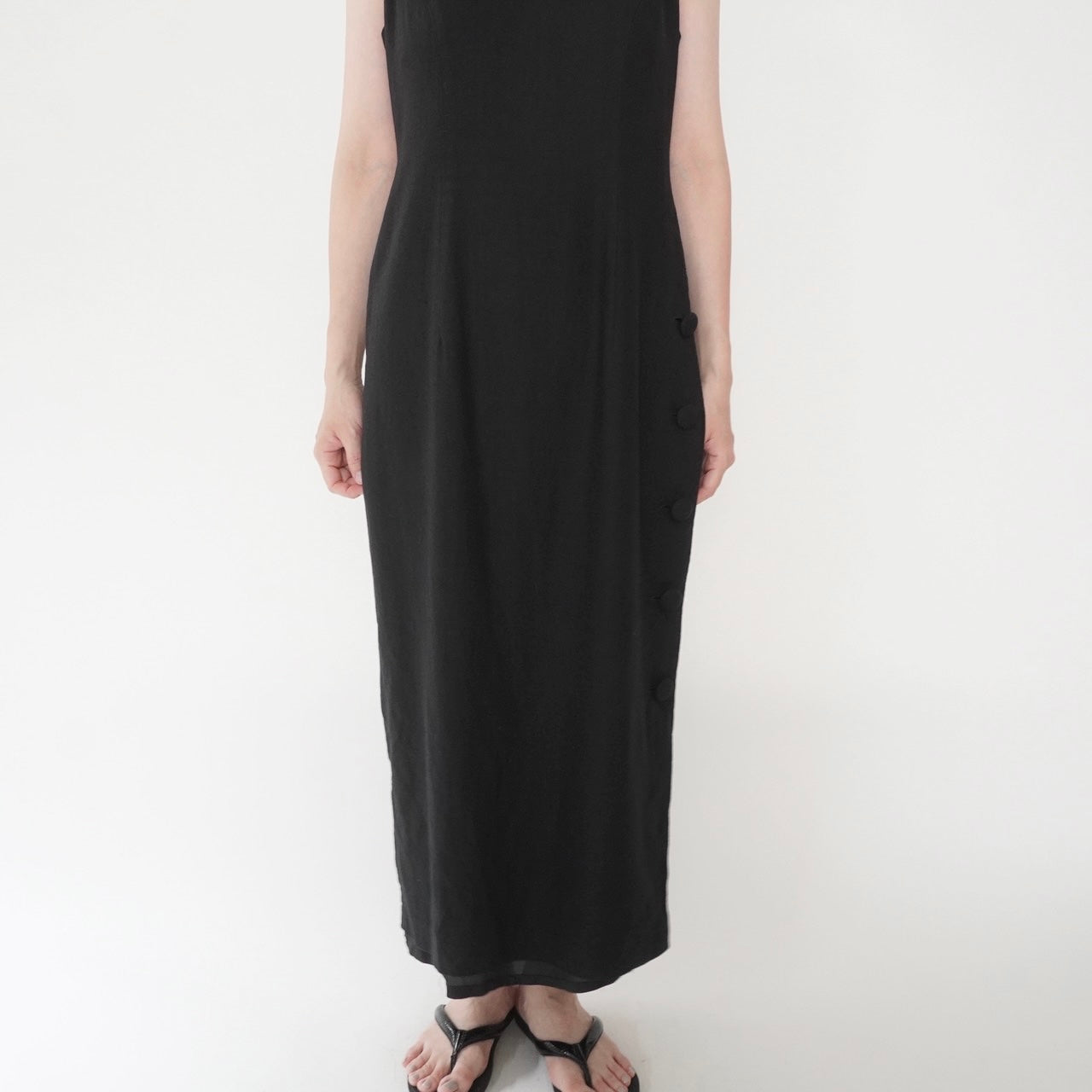 90s Black Linen Dress