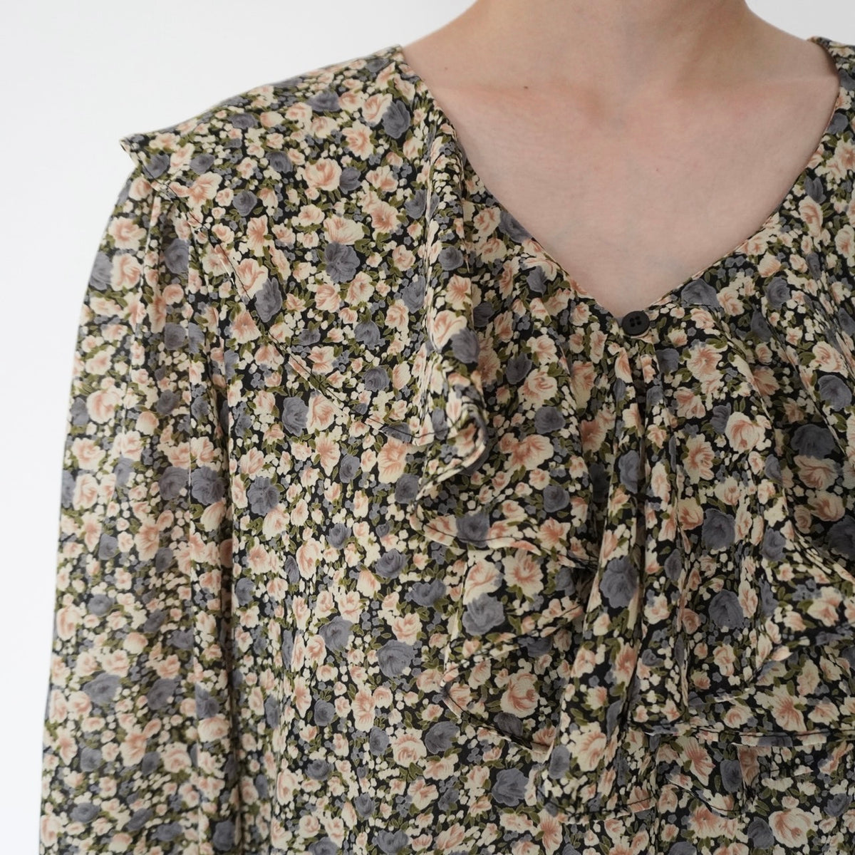 90s Flower Ruffle Blouse Made in USA
