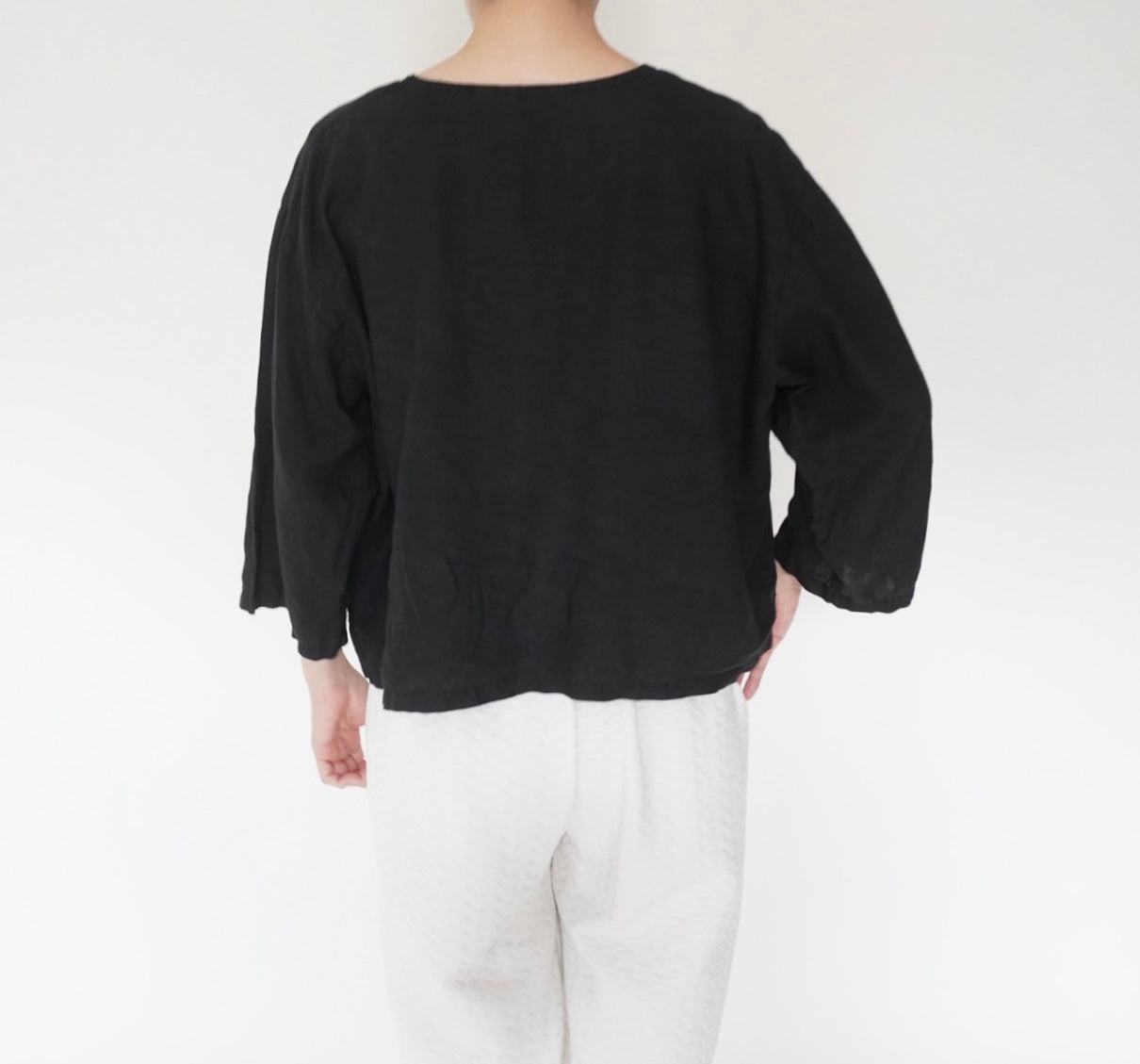 90s Black Linen Boxy Blouse