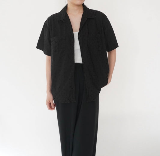 90s Embroidery Cut Lace Design Shirt