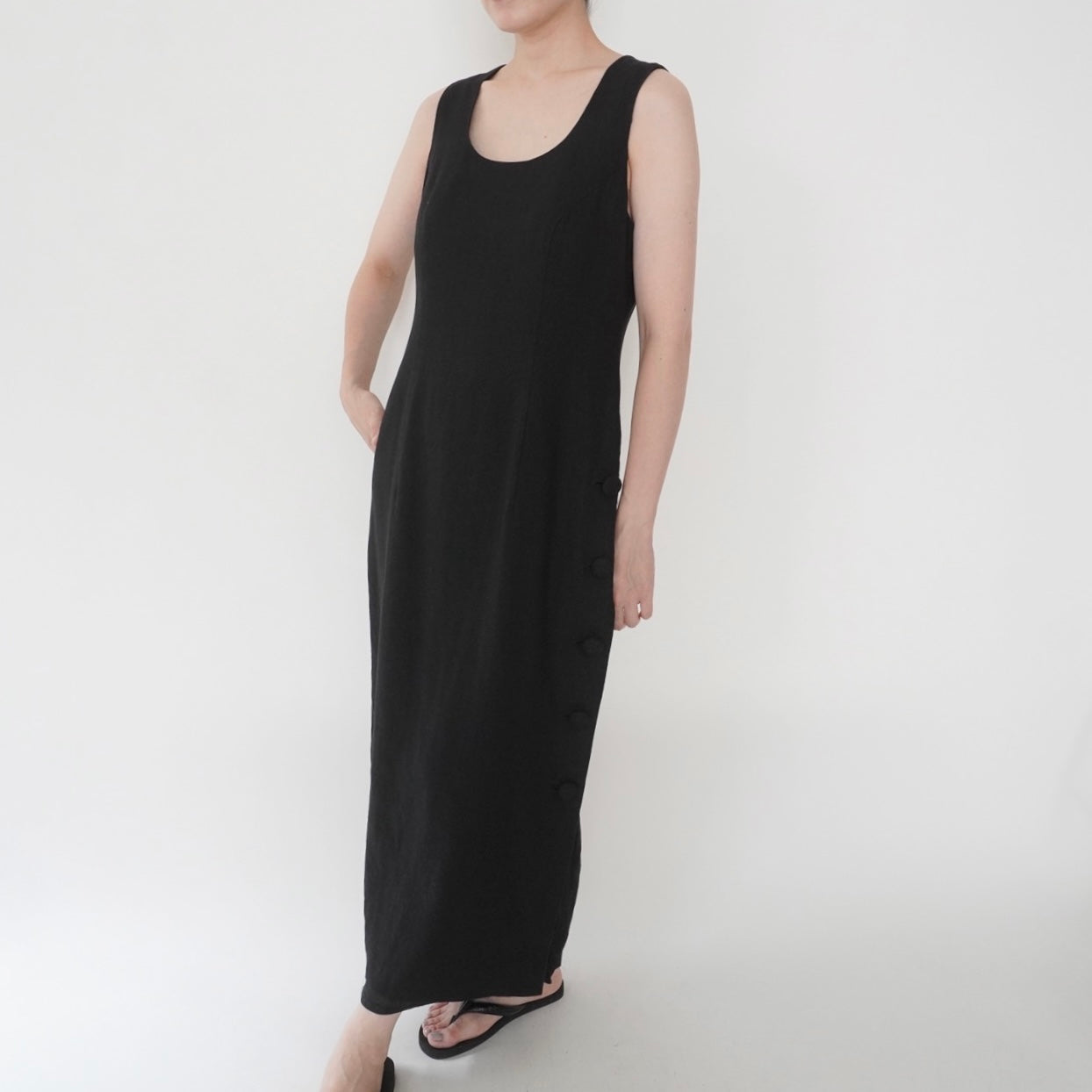 90s Black Linen Dress