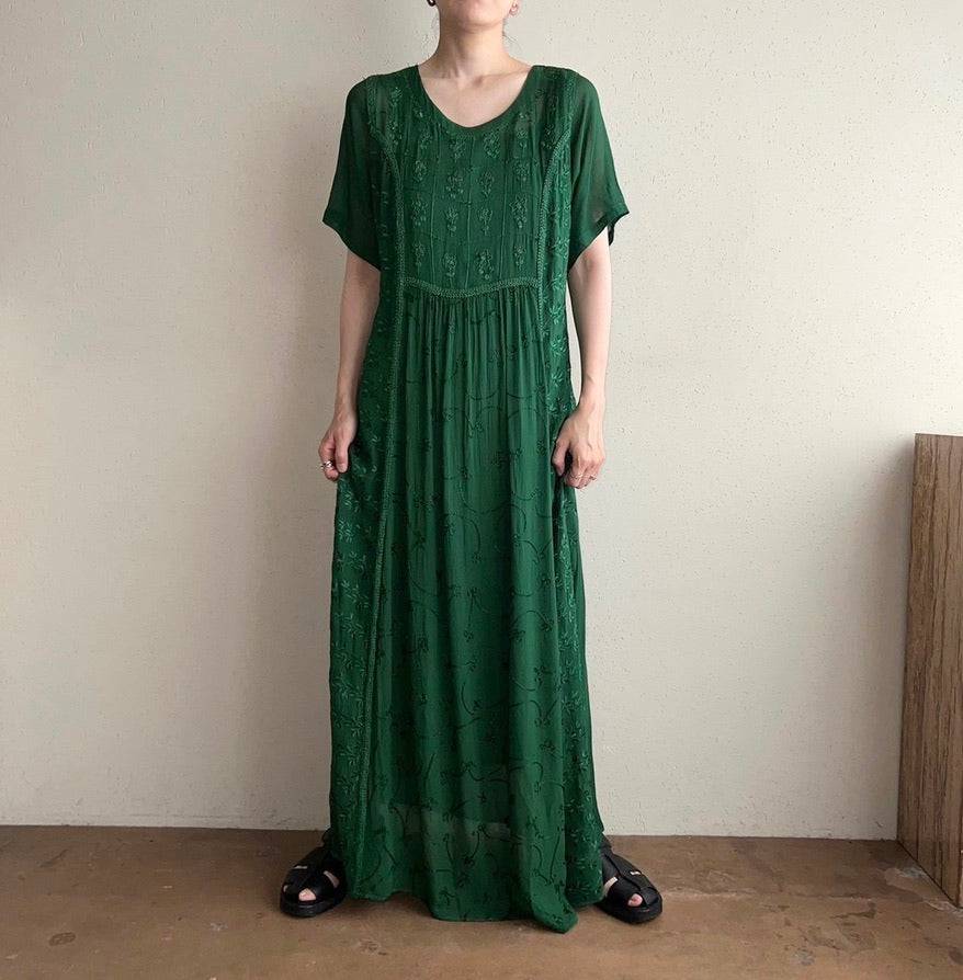90s Sheer Embroidery Maxi Dress
