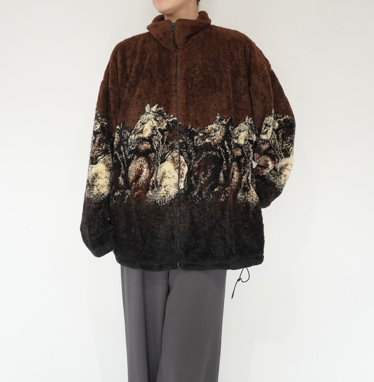 90s Horse Design Fleece Zip Top Made in USA