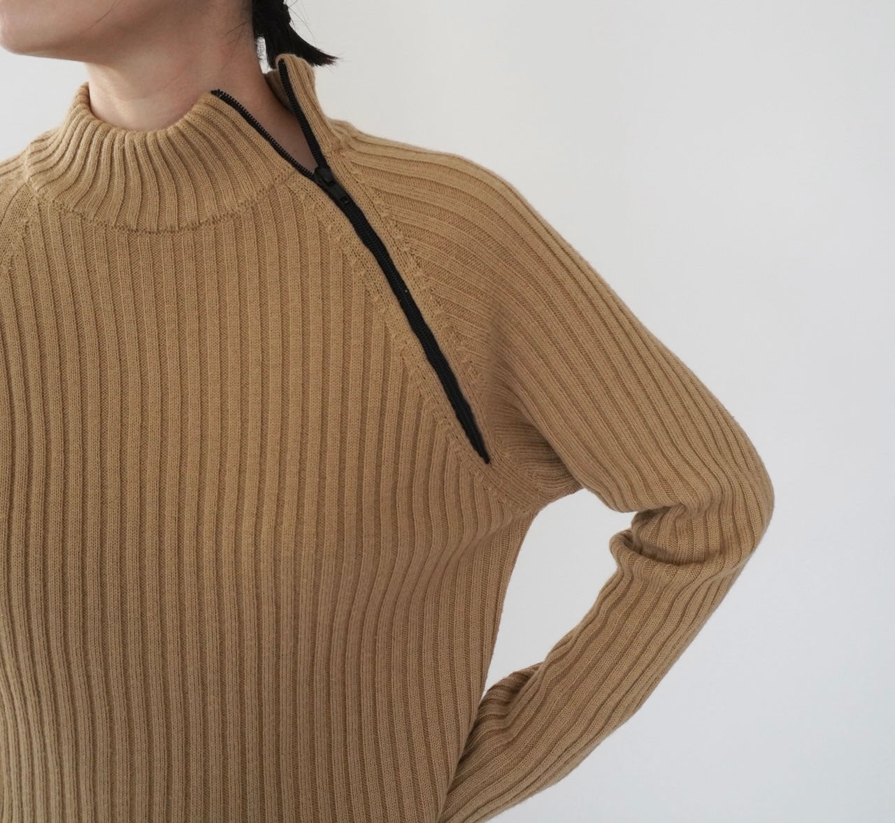90s Zip Design Ribbed Top Made in Italy