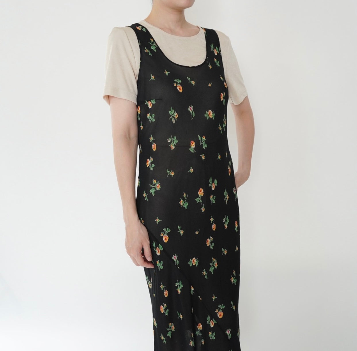 90s Floral Print Sheer Dress Made in Italy