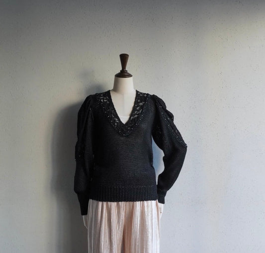 80s Black Design Knit