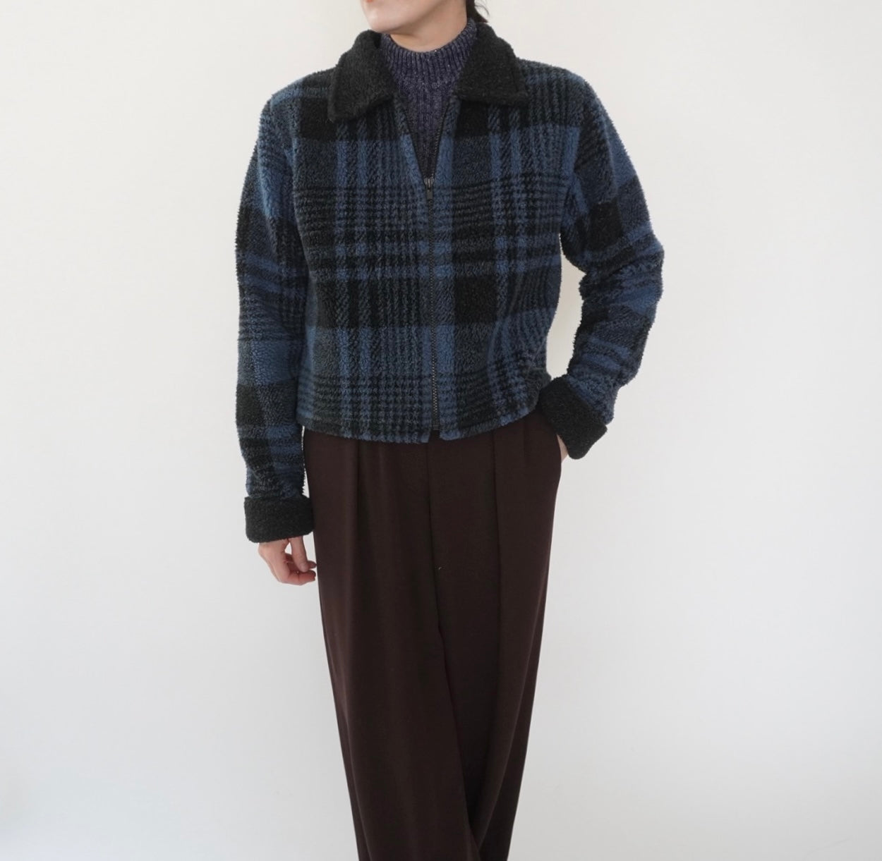 90s Plaid Fleece Zip Top Made in USA