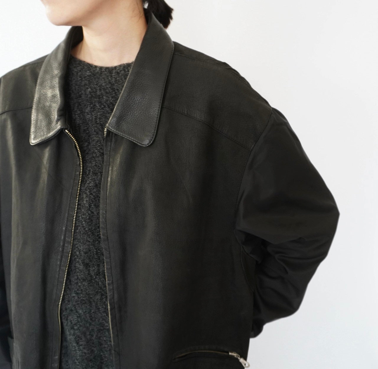 90s Leather × Nylon Jacket