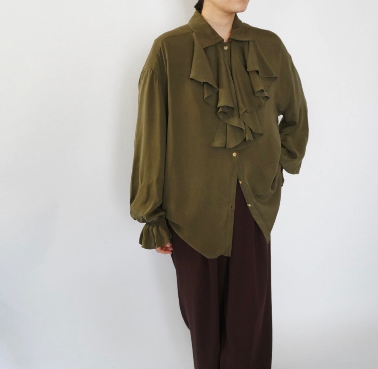 90s Ruffle Design Silk Shirt