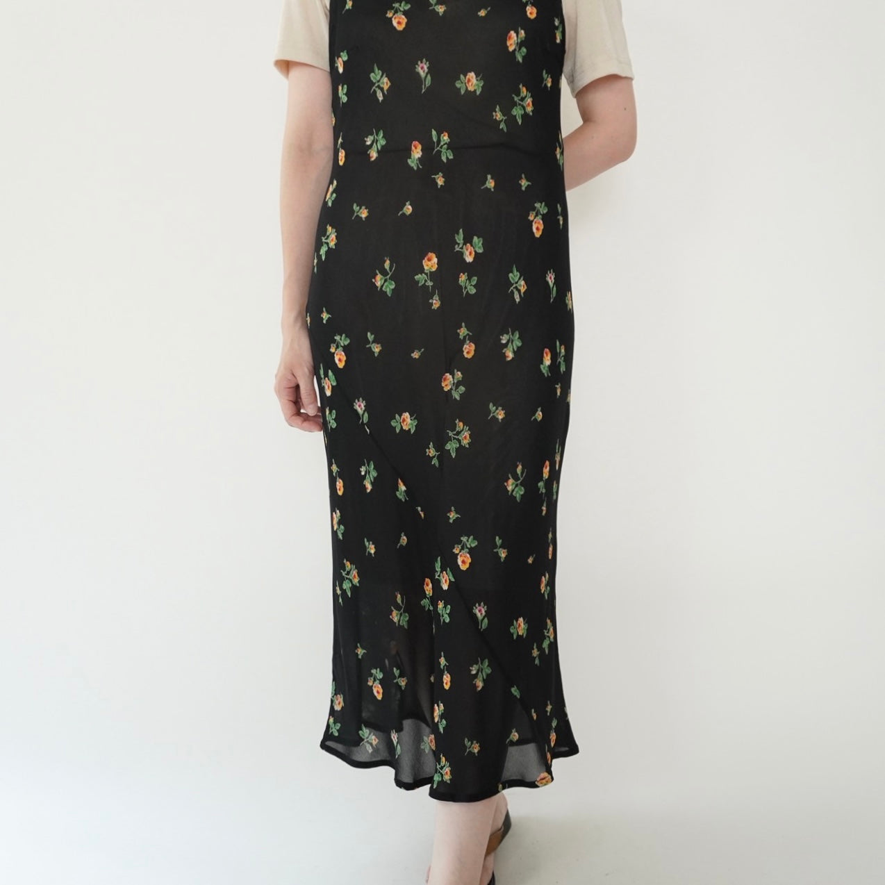 90s Floral Print Sheer Dress Made in Italy