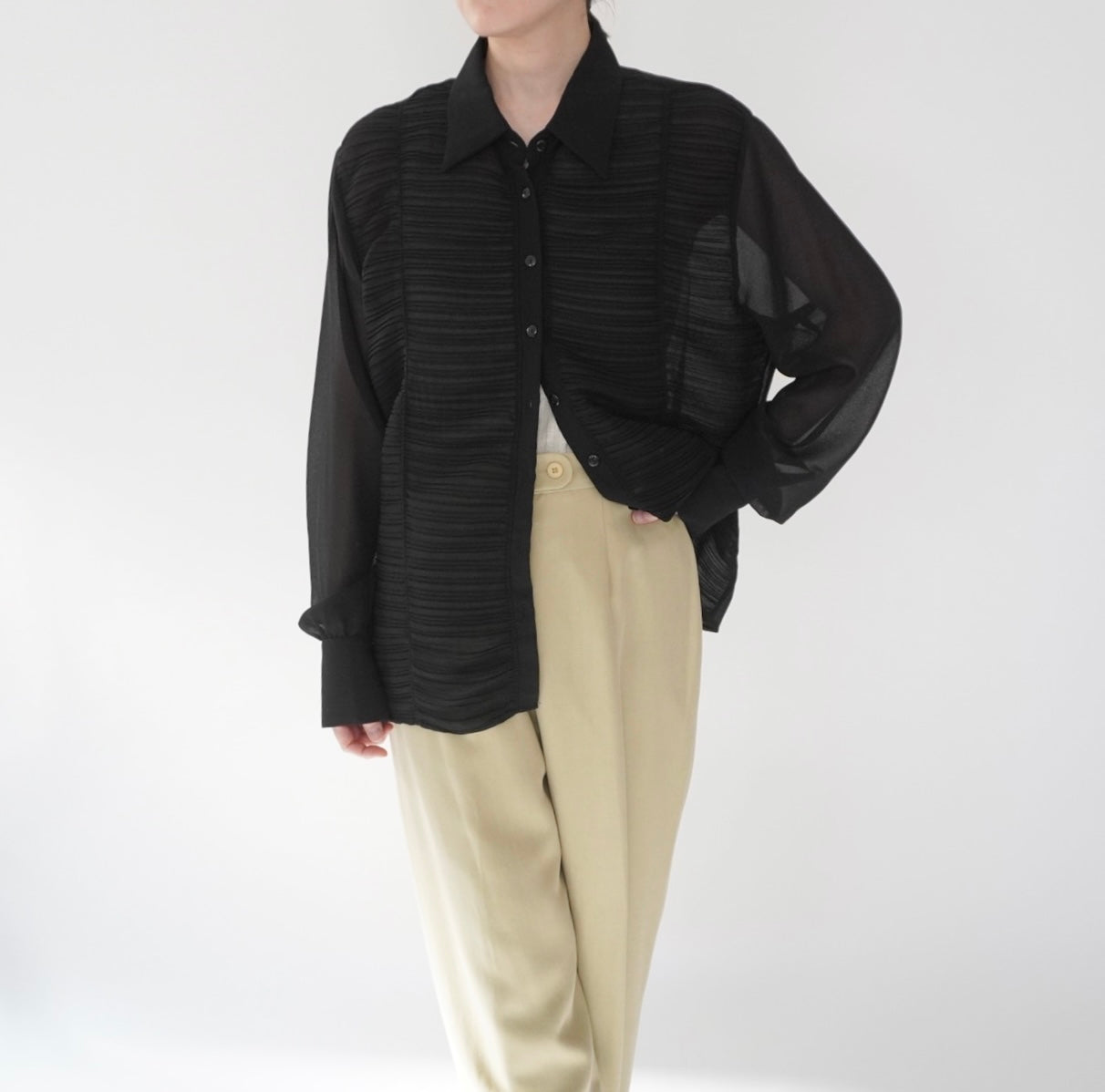 90s Sheer Pleats  Shirt