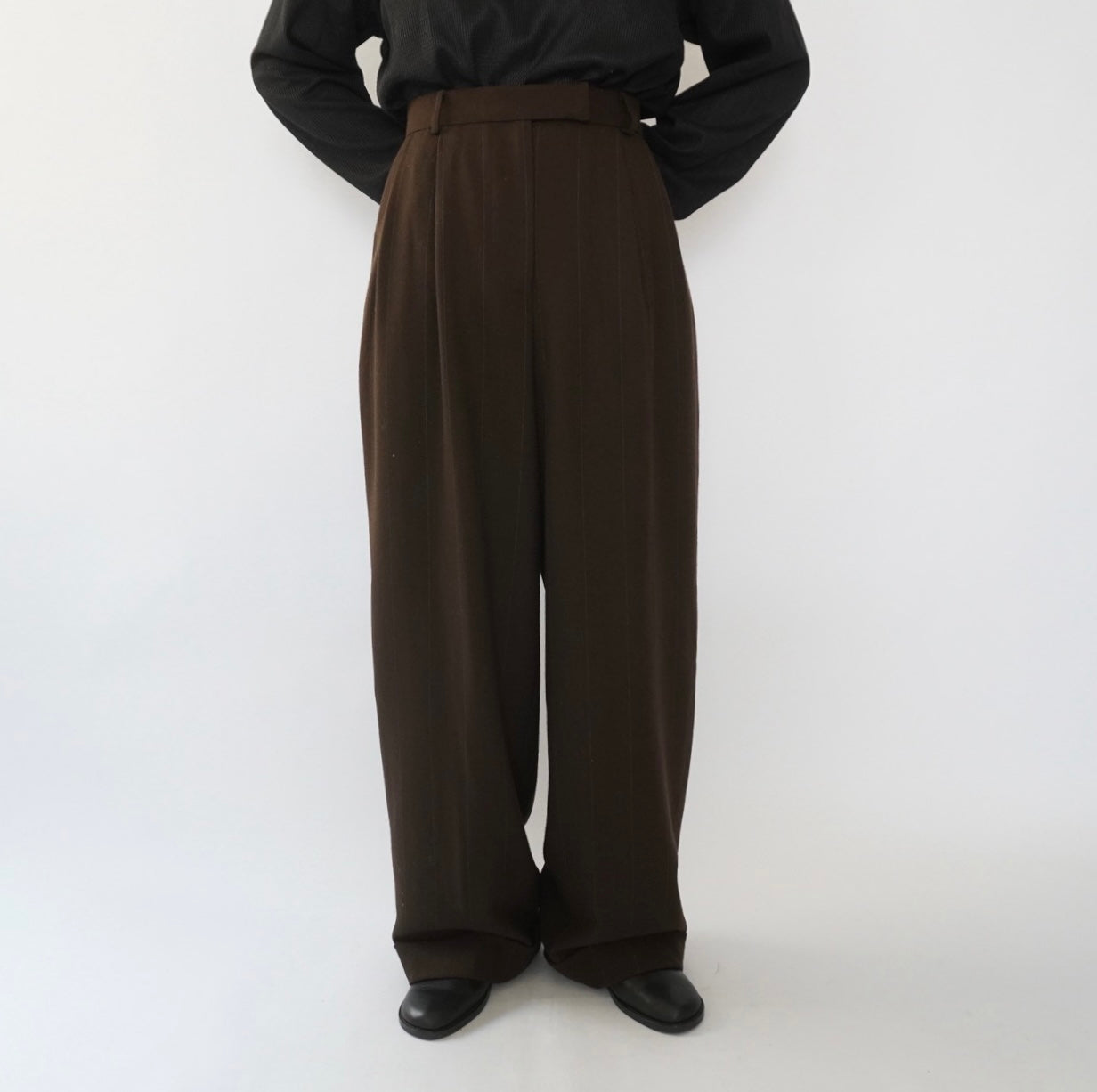 90s Wool Striped Wide Pants Made in USA Dead Stock