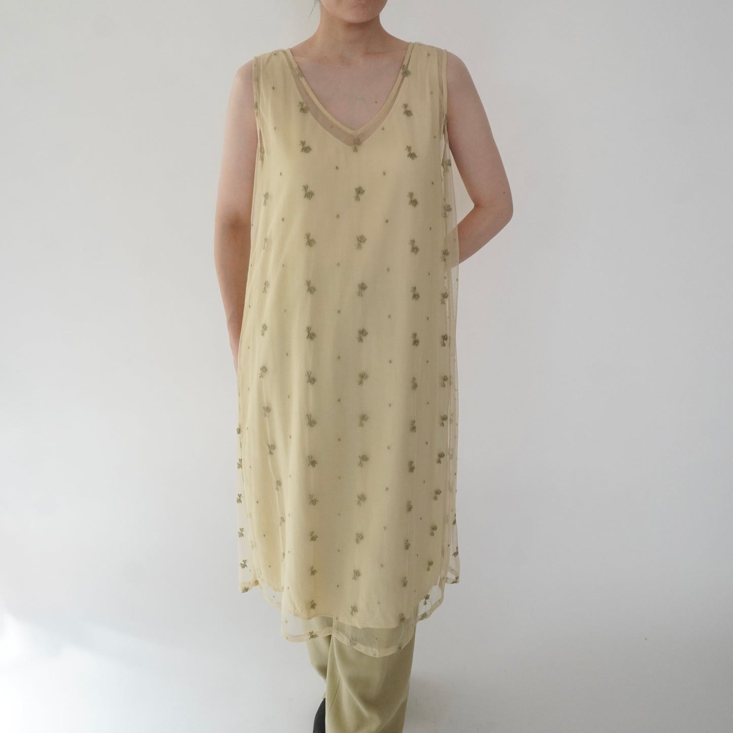 90s Embroidery Sheer Dress