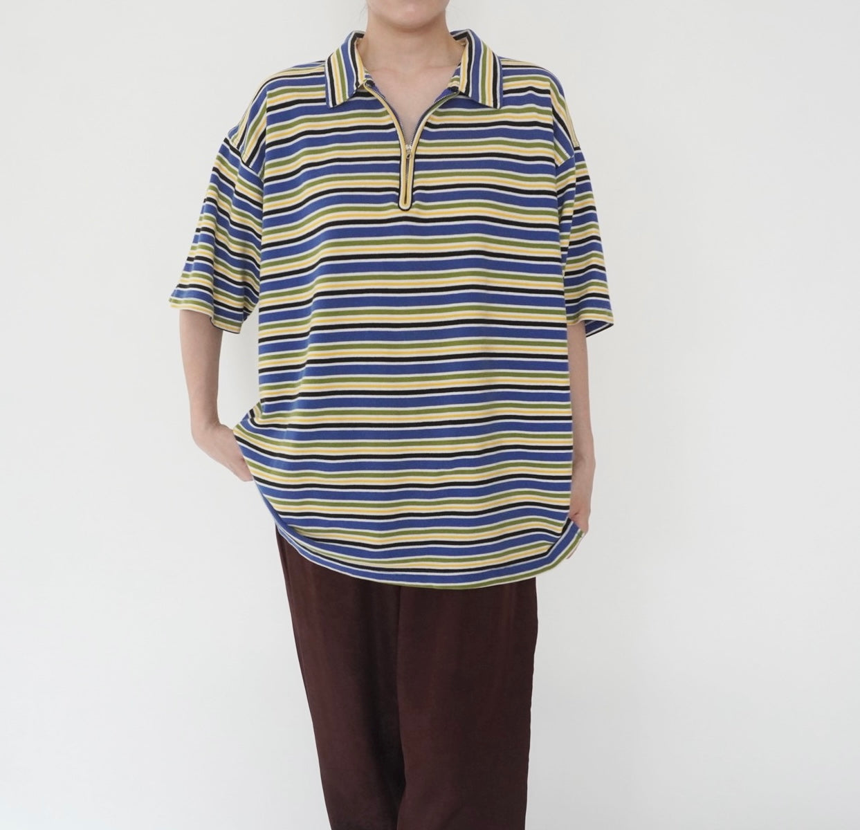 90s Striped Zip Top