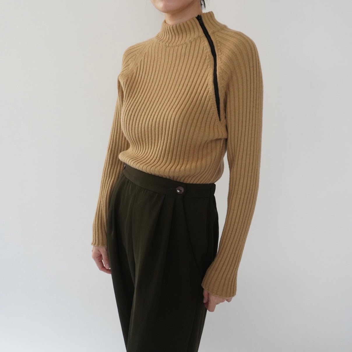 90s Zip Design Ribbed Top Made in Italy