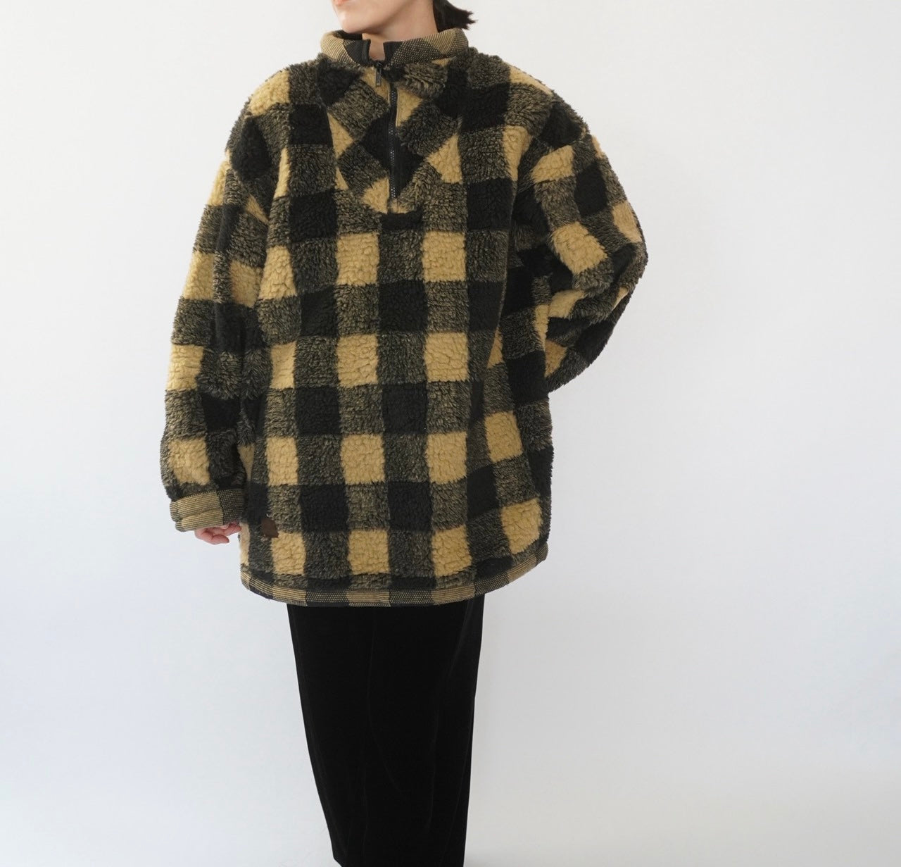 90s EURO Plaid Fleece Top