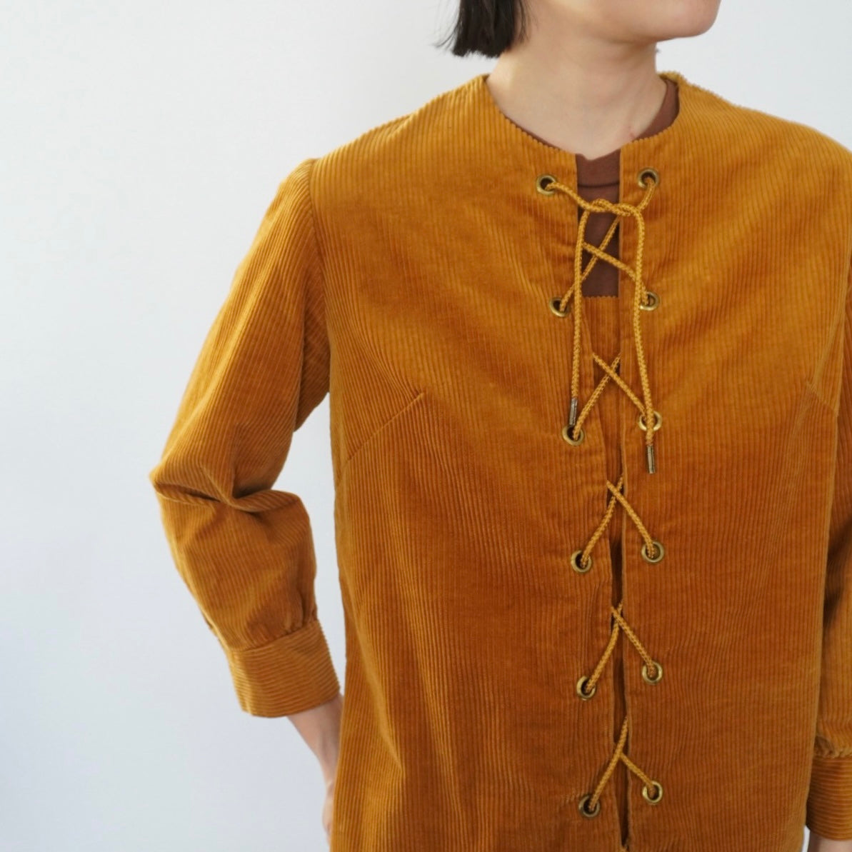 60s Lace Up Corduroy Top