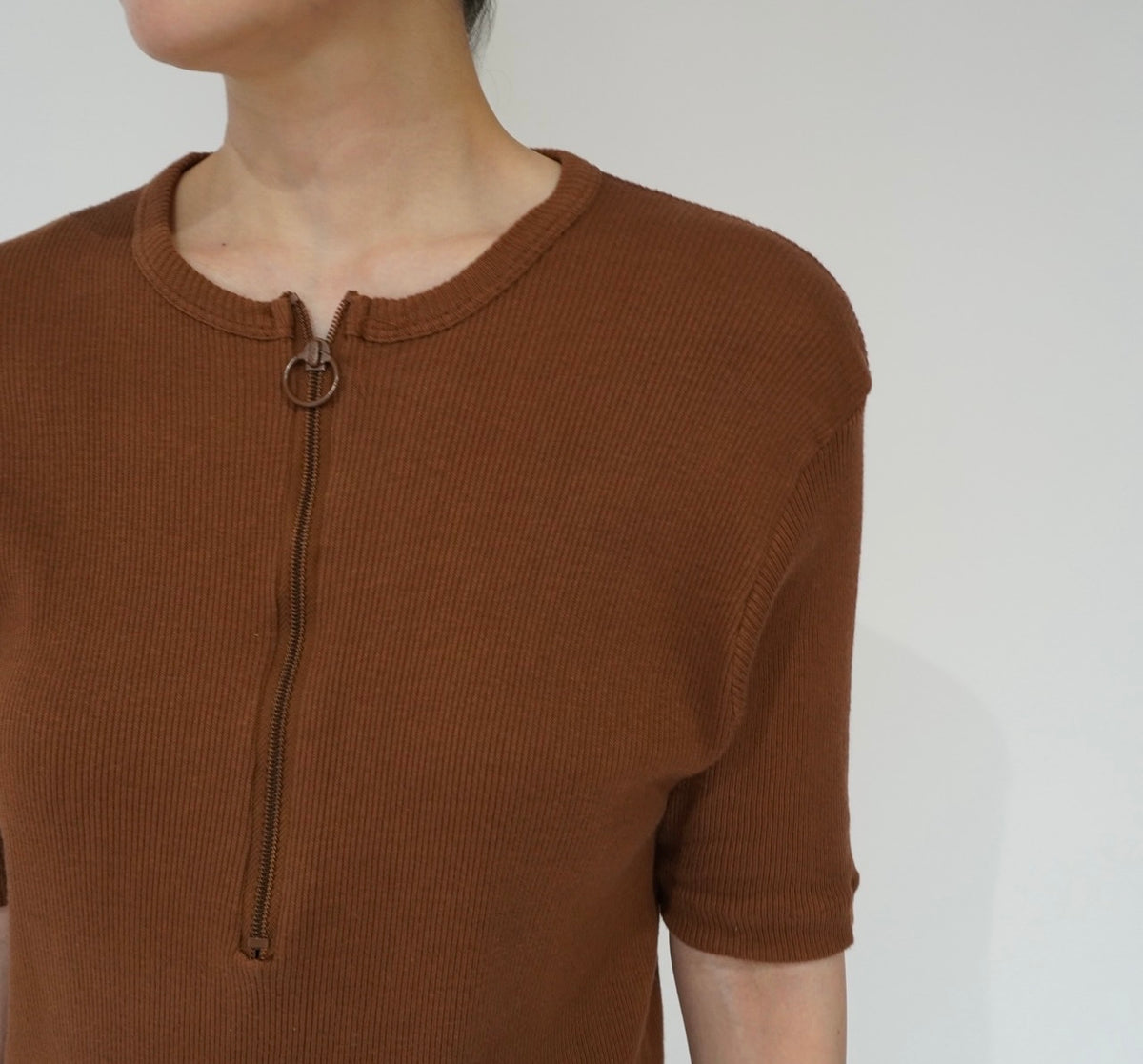 90s Zip Ribbed Top Made in USA