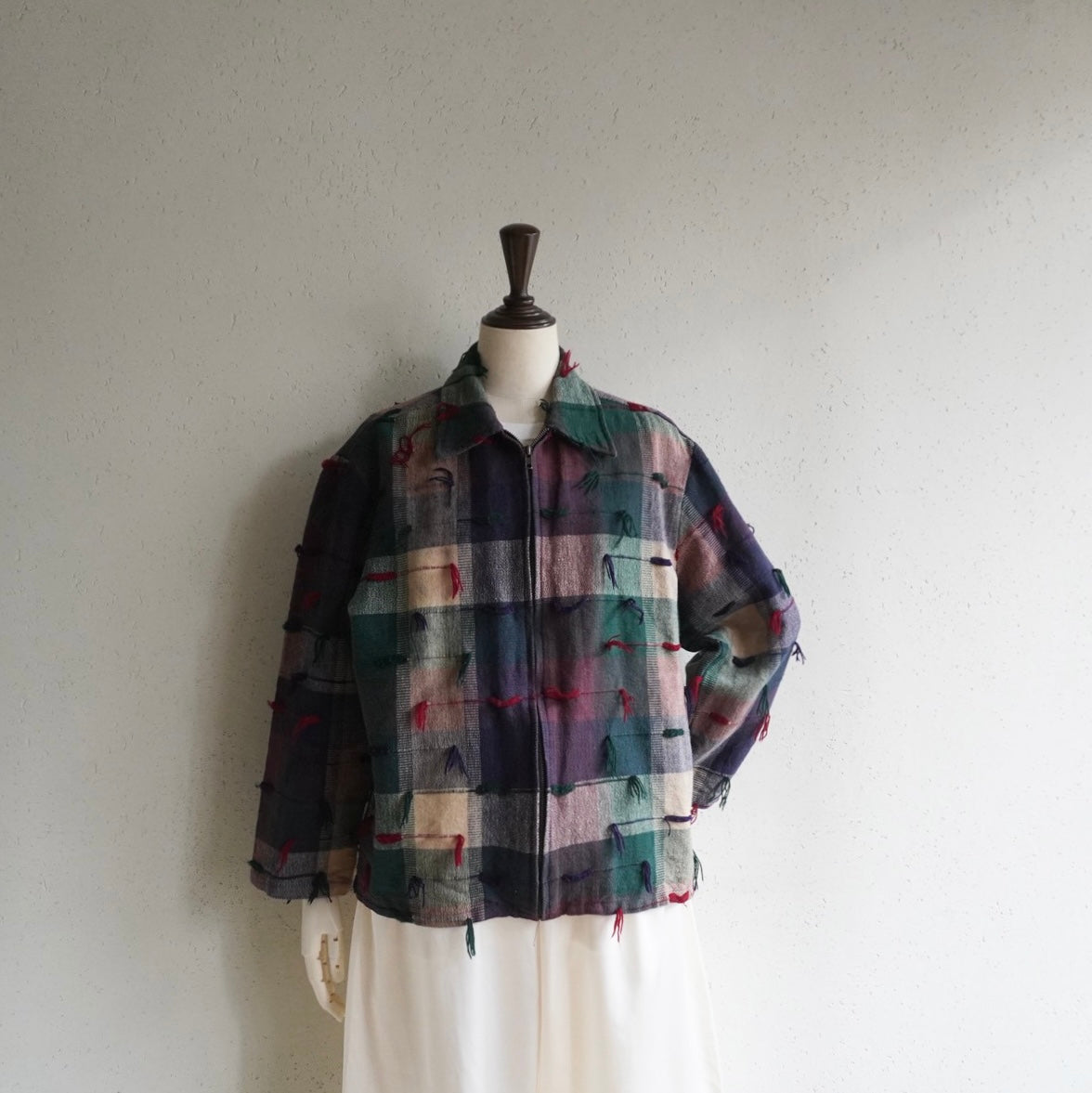 90s Plaid Fringe Light Jacket