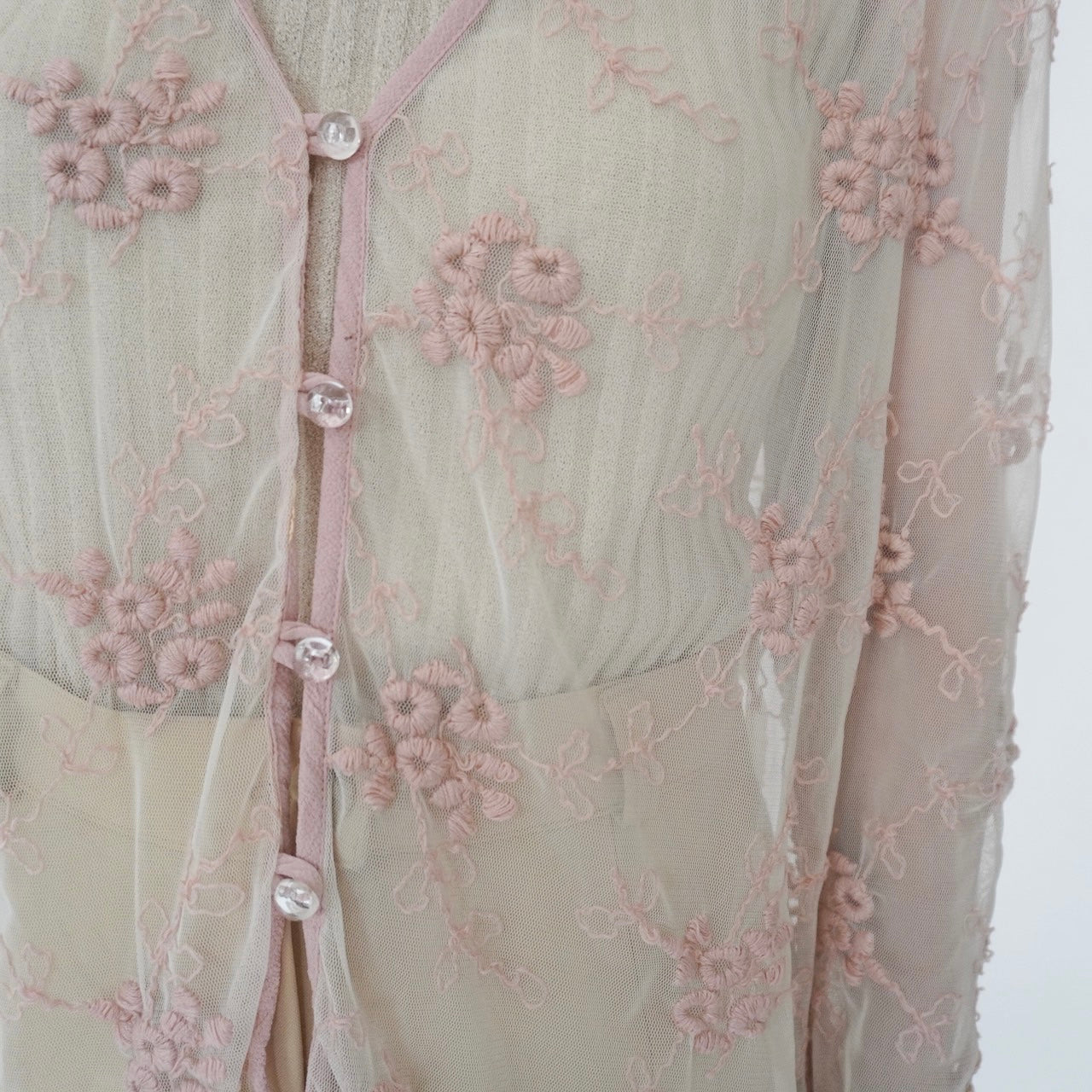 80s Embroidery Sheer Blouse Made in USA