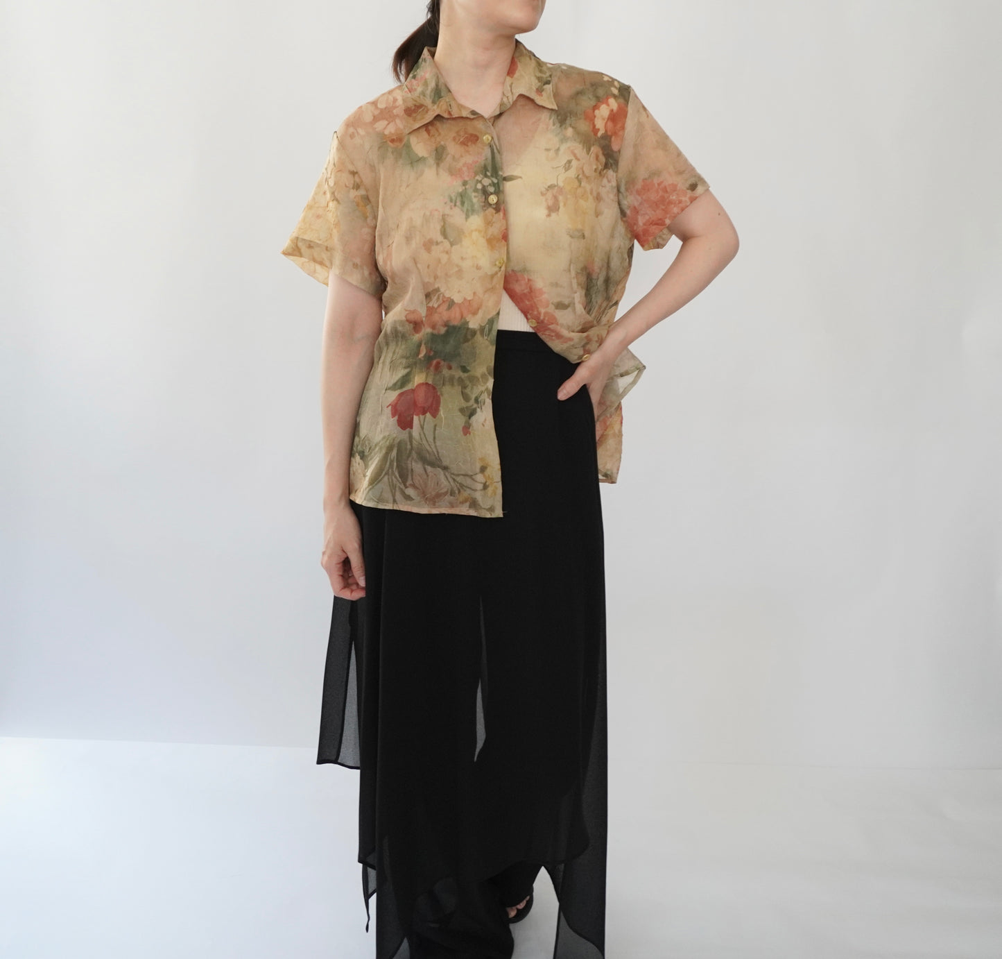 80s Printed Sheer Shirt Made in USA