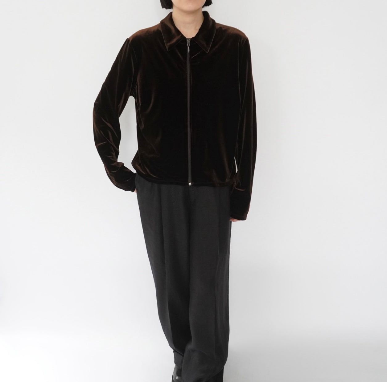 90s "J.CREW" Velour Zip Shirt