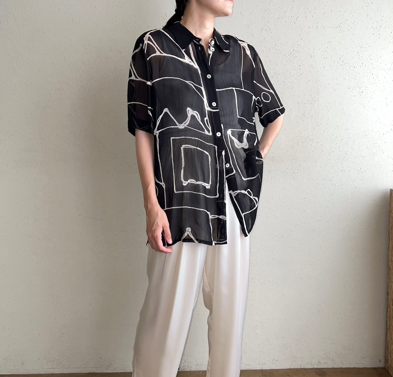 90s EURO Printed Sheer Shirt