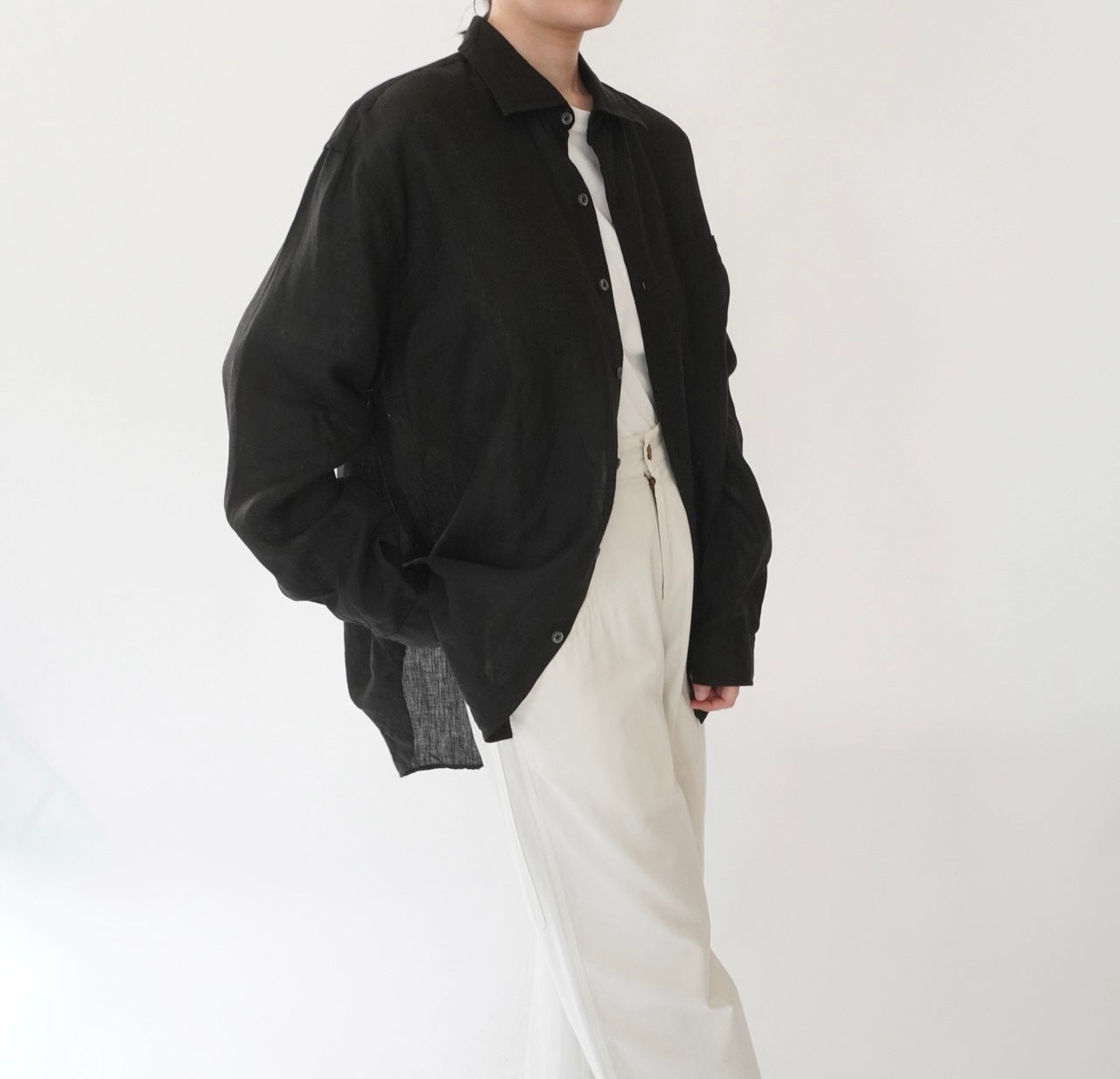 90s Black Linen Shirt
