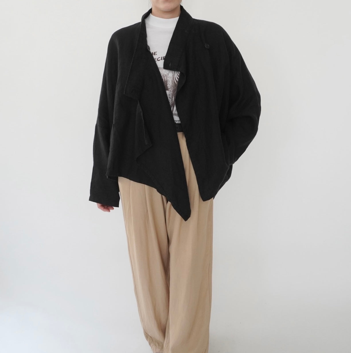 90s Black Linen Design Jakcet