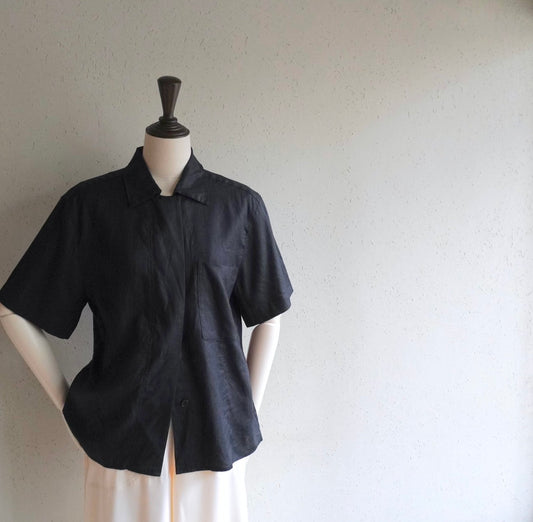 90s Black Linen Shirt