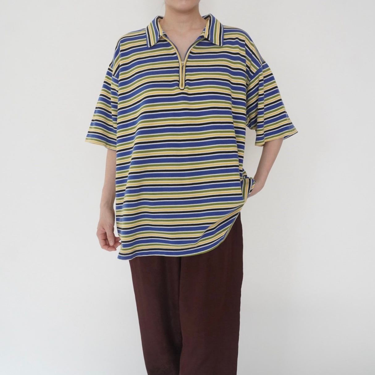 90s Striped Zip Top