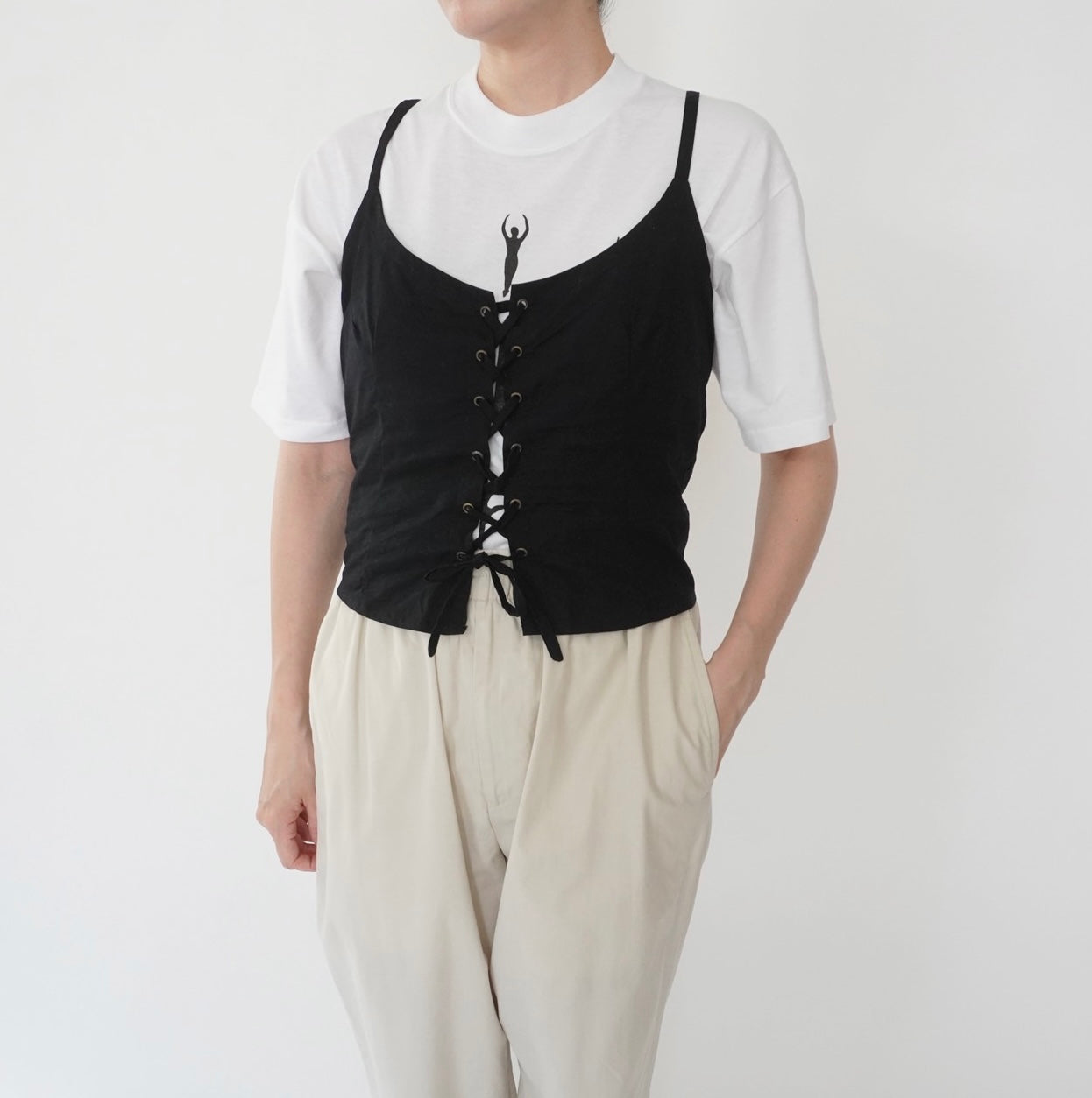 90s Lace Up Design Camisole Top