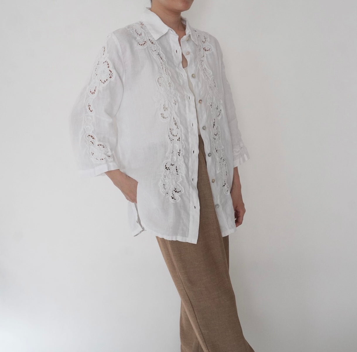 90s Linen Lace Shirt Made in Italy