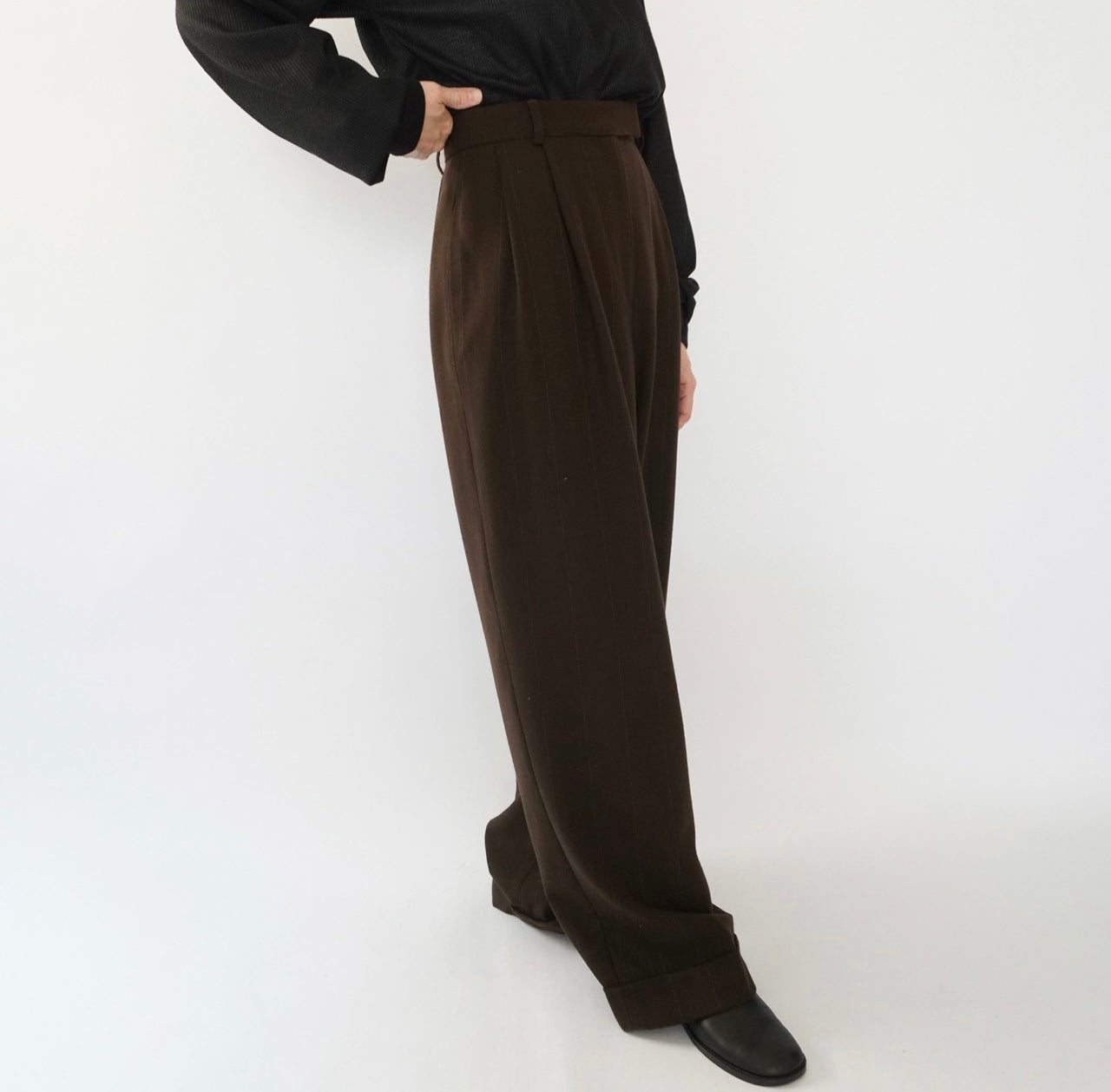 90s Wool Striped Wide Pants Made in USA Dead Stock