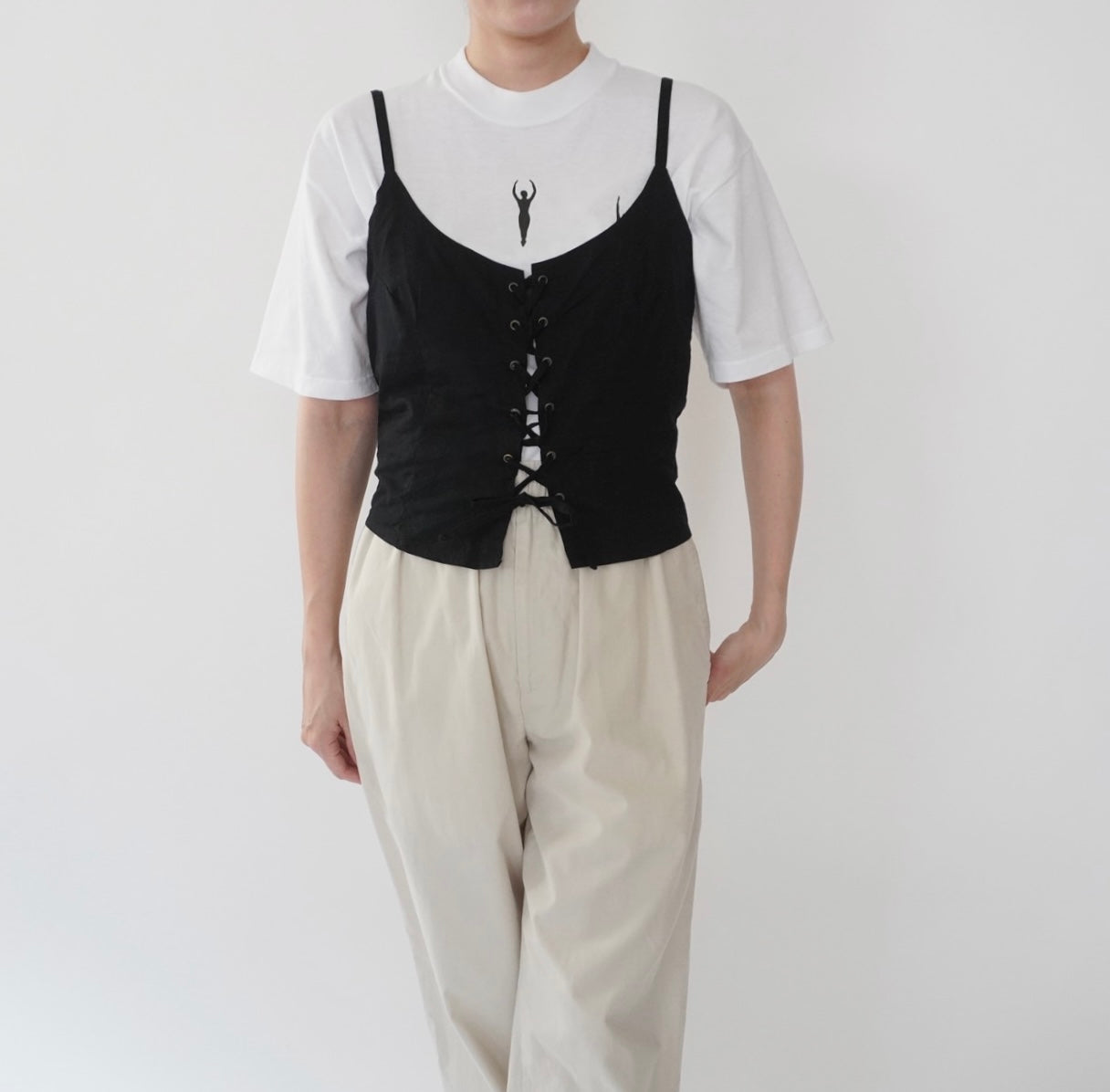 90s Lace Up Design Camisole Top