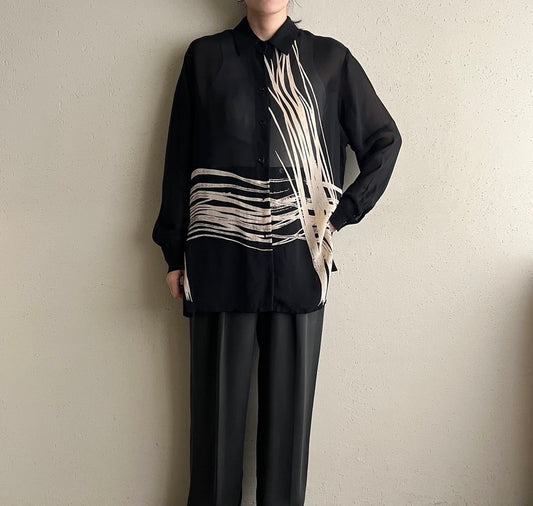90s Rayon Sheer Printed Shirt