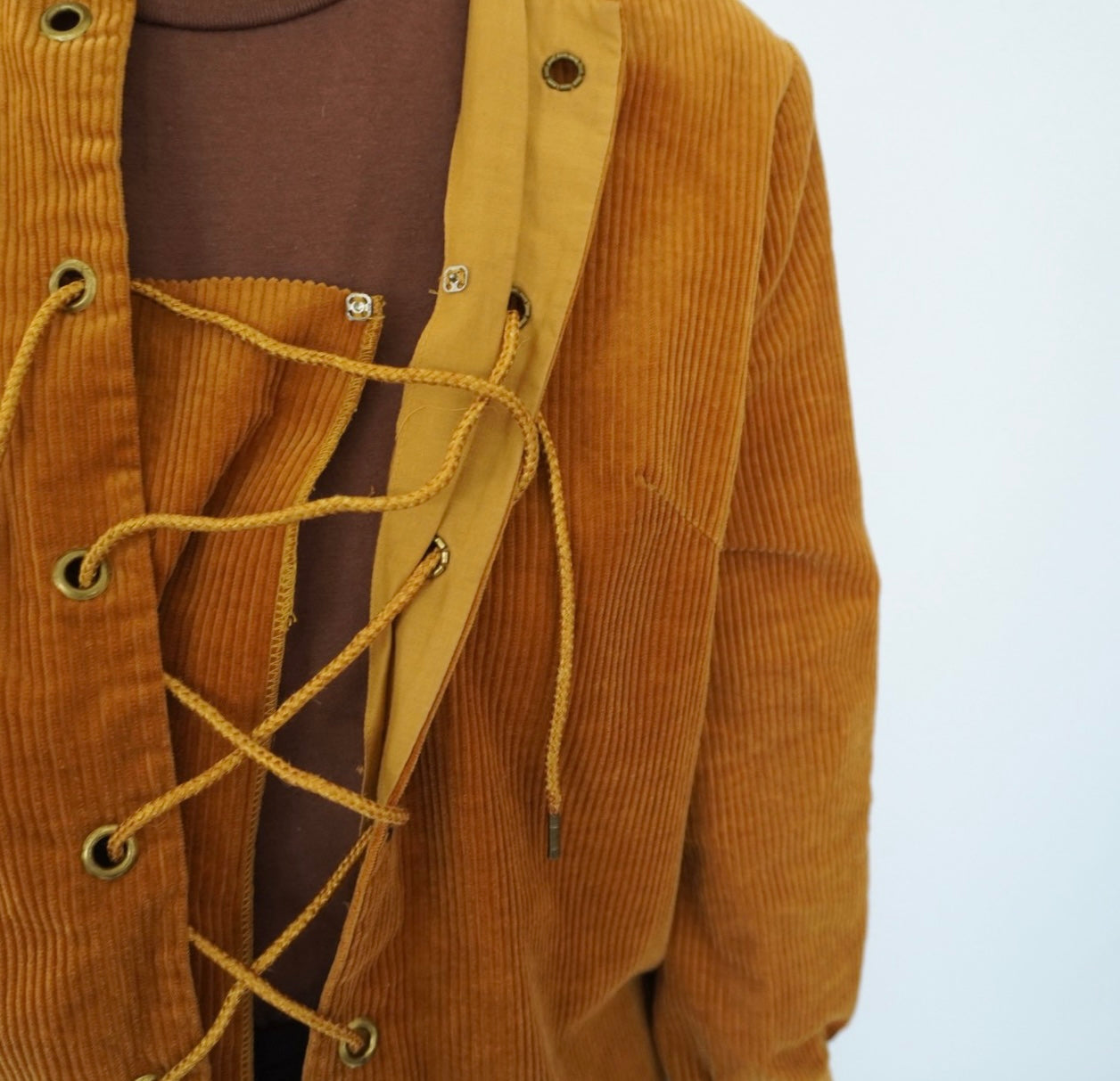 60s Lace Up Corduroy Top
