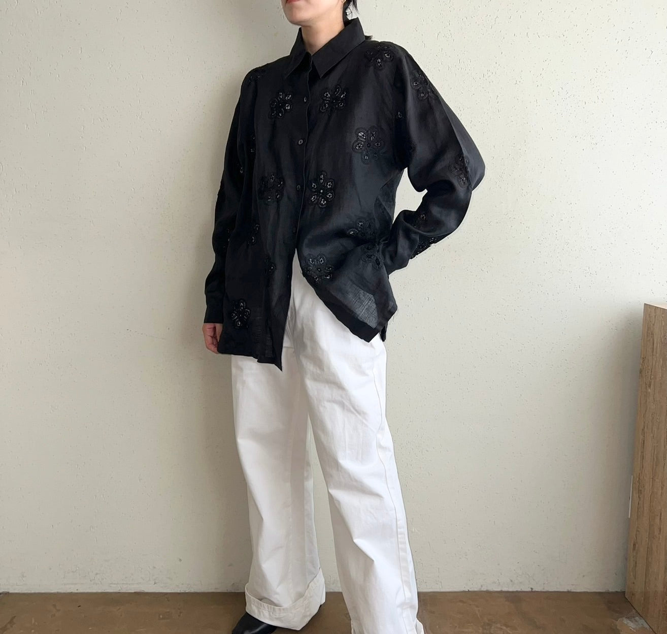 90s Black Cut Lace Shirt