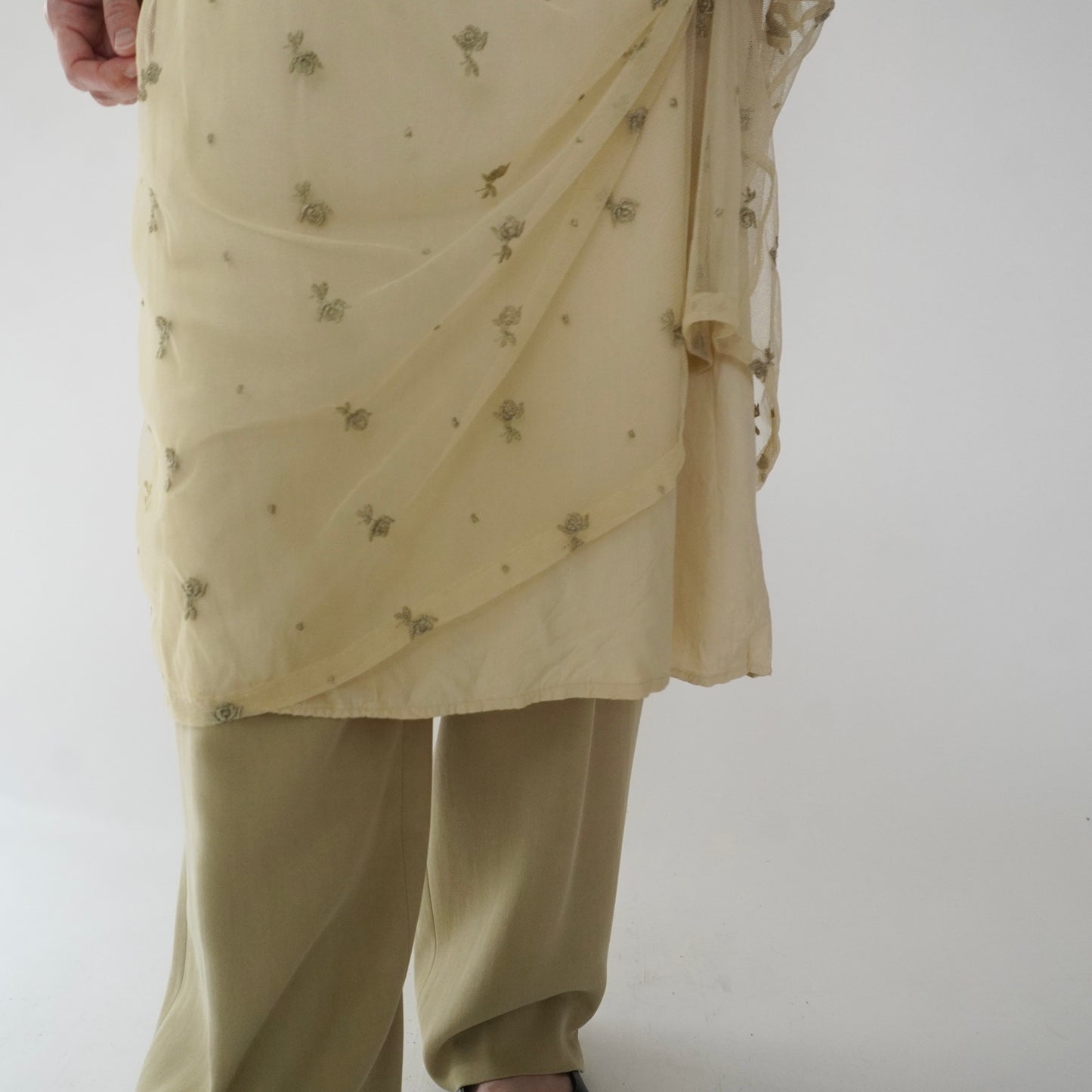 90s Embroidery Sheer Dress