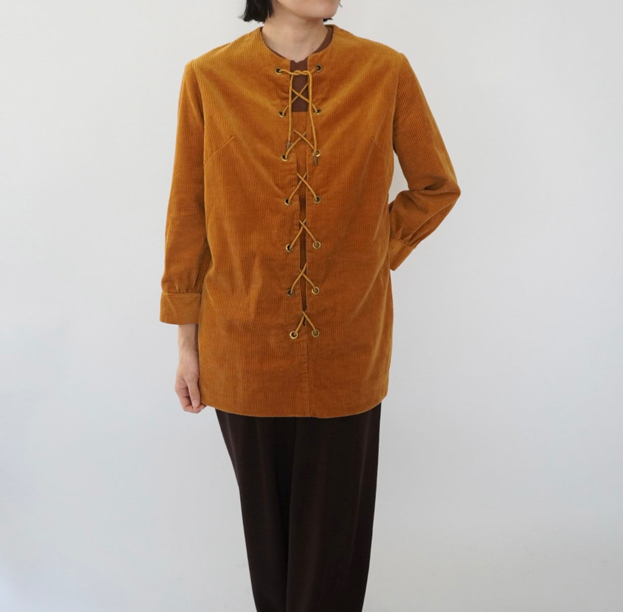 60s Lace Up Corduroy Top