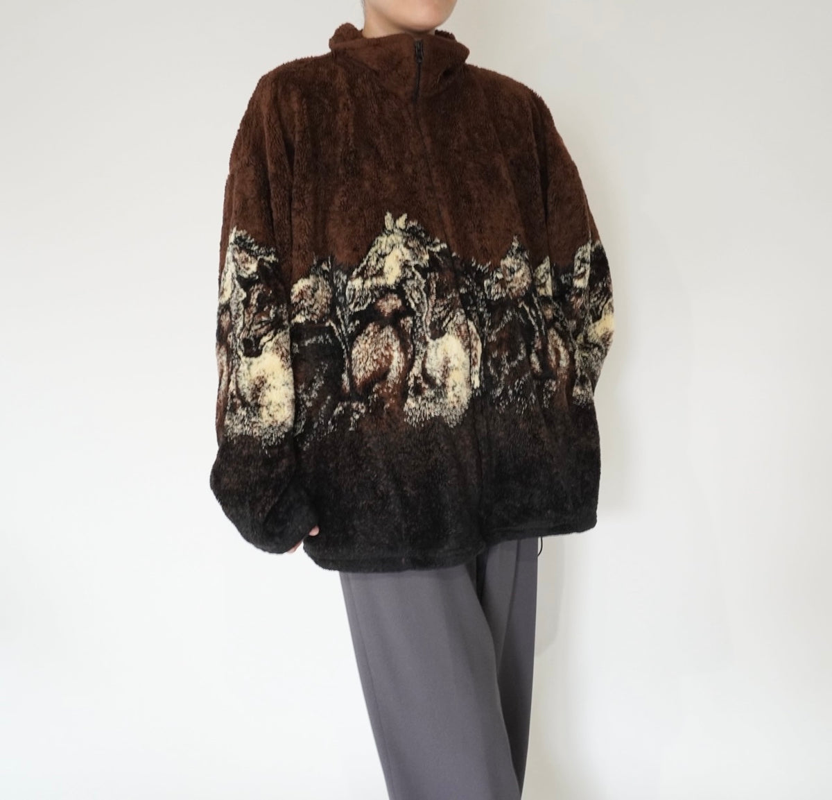 90s Horse Design Fleece Zip Top Made in USA
