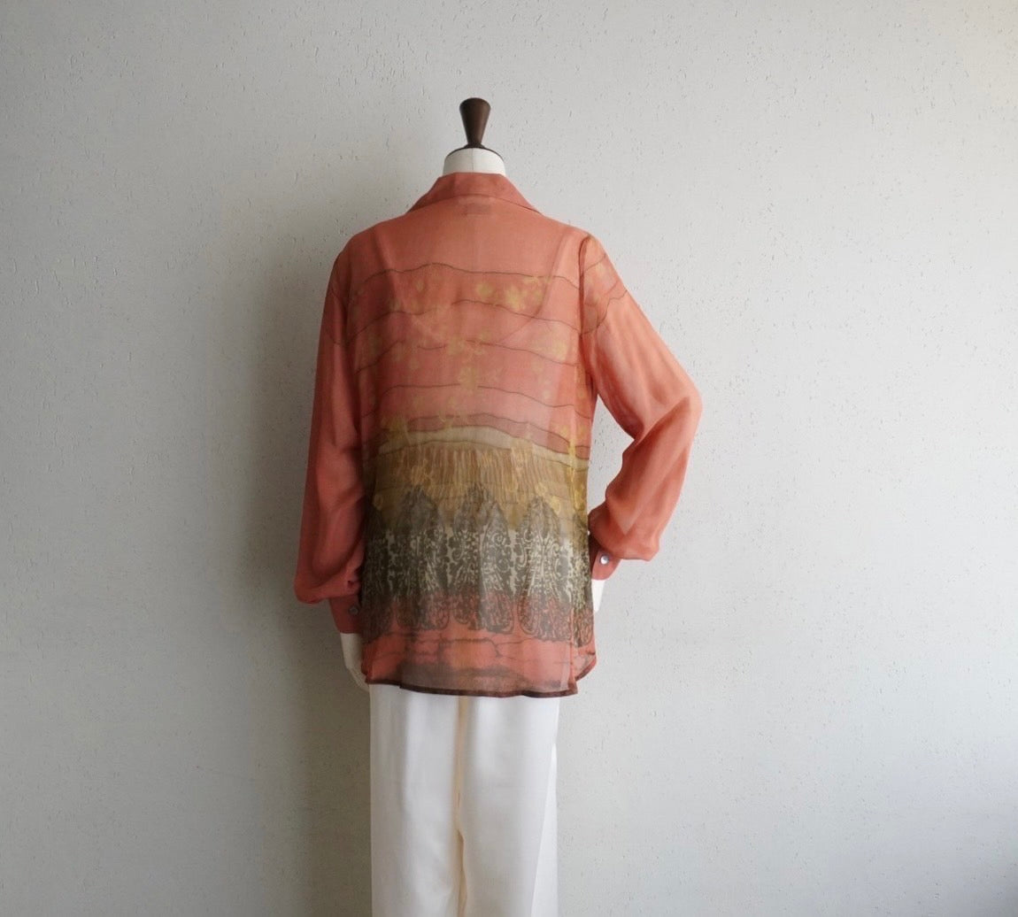 90s Silk  Sheer Printed Shirt