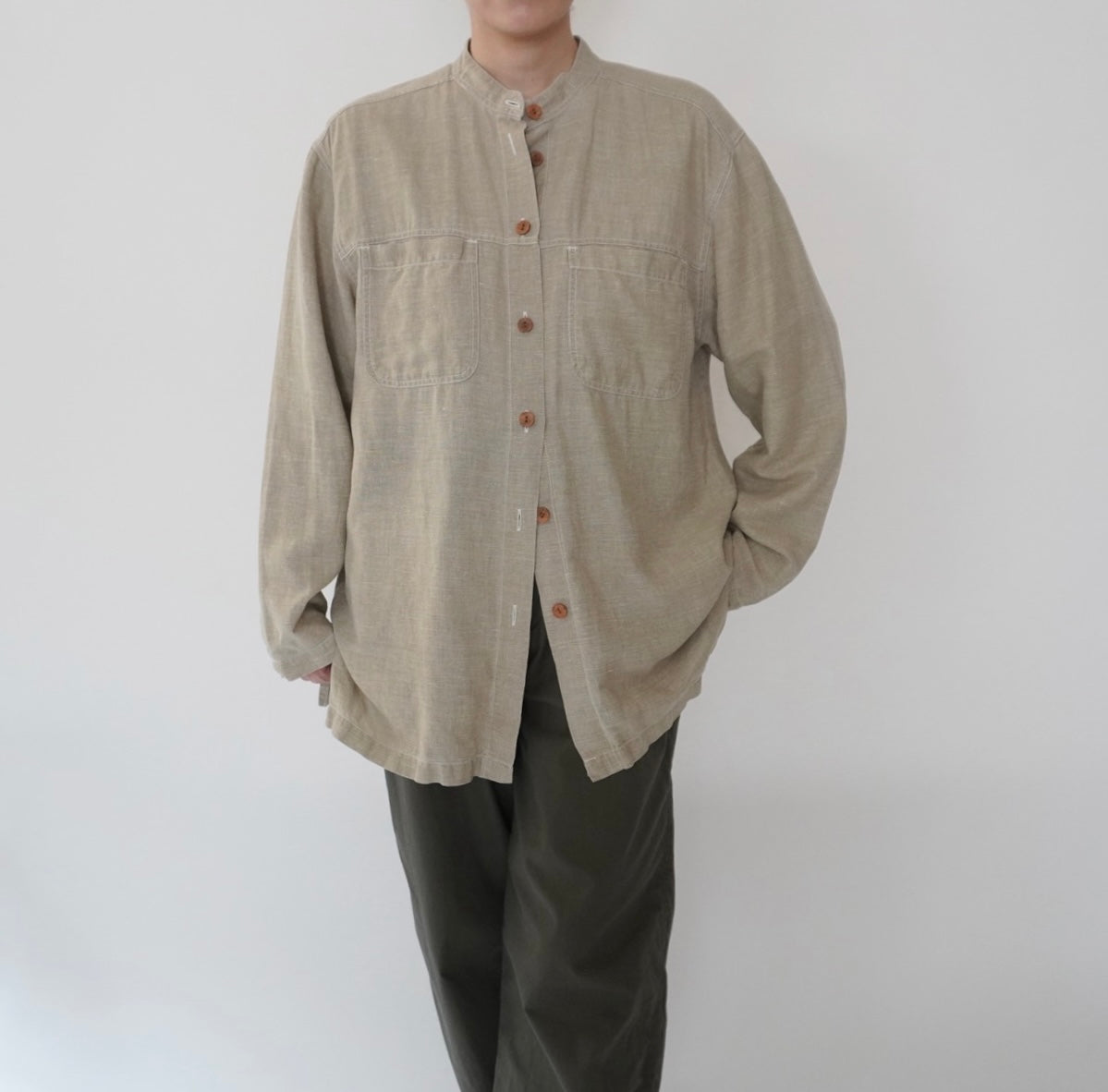 90s Linen x Cotton Design Shirt