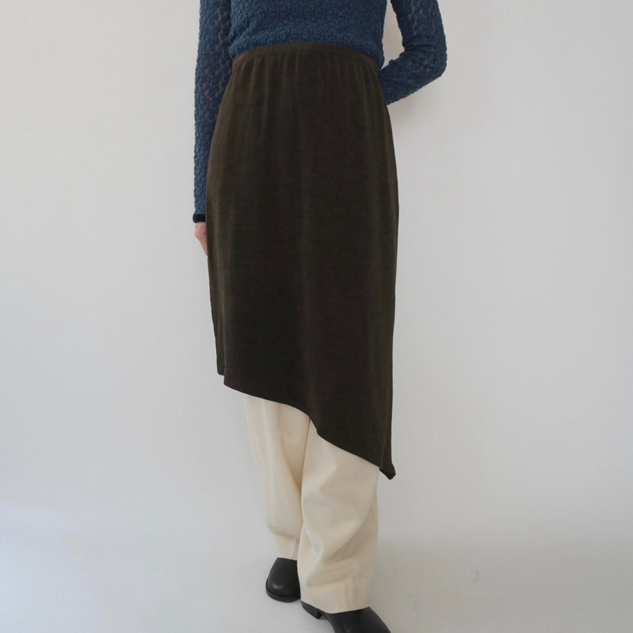 90s Asymmetry Design Ribbed Skirt