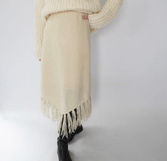 80s Ivory Fringe Skirt