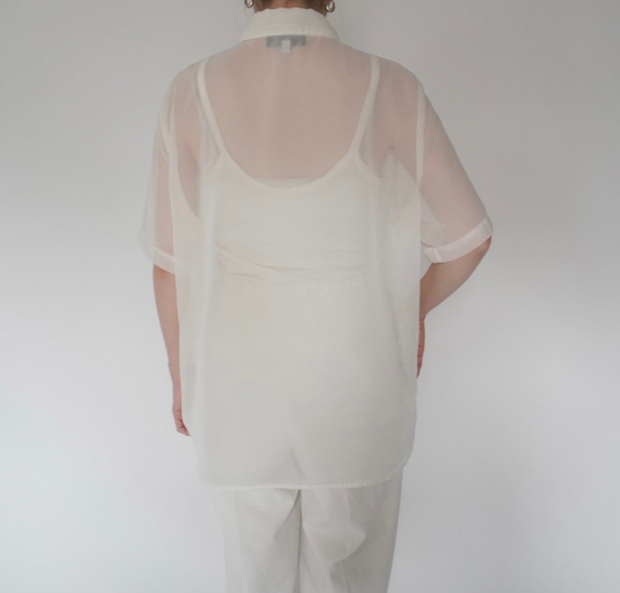 90s Embroidery Sheer Shirt Made in USA